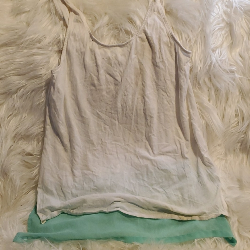 White tanktop with green longer part in back